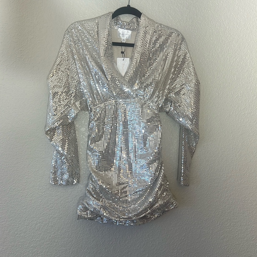 Line & Dot Glow Up Mini Dress hologram silver size XS NWT